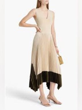 JOSEPH Duta pleated two-tone satin-crepe midi dress 36/4